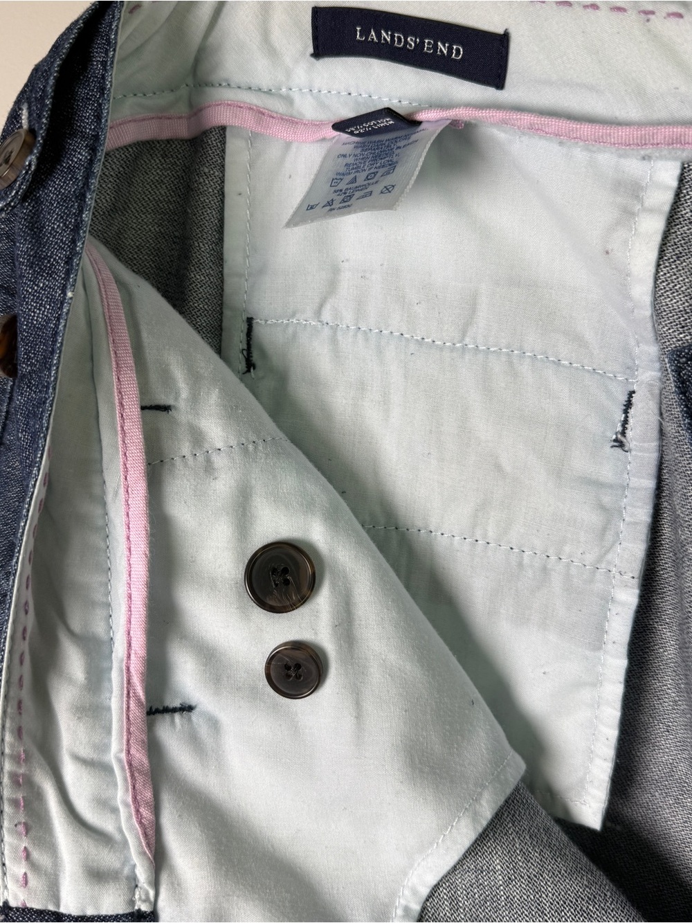 Lands End Cotton Linen Trousers Navy Denim Look Old Money Quiet Luxury 16 - Picture 10 of 12